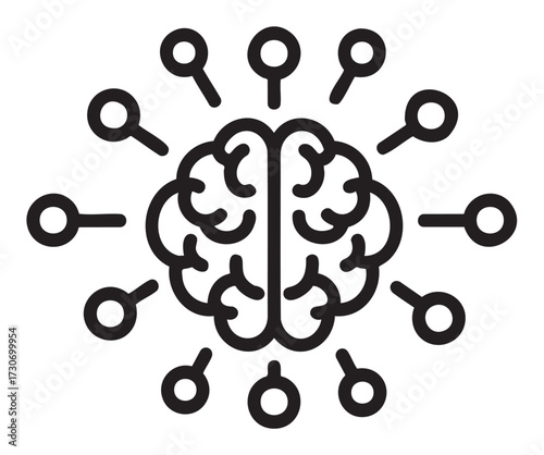 Artificial intelligence concept: human brain with neural network connections icon - stock vector