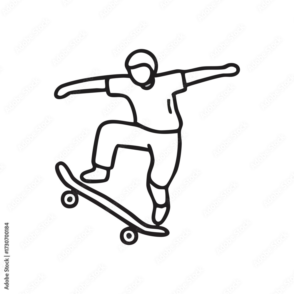 Obraz premium Skateboarder Jumping Line Art. A youth on a board, soaring midair. This graphic conveys balance, urban freedom, and youthful energy through clean design.