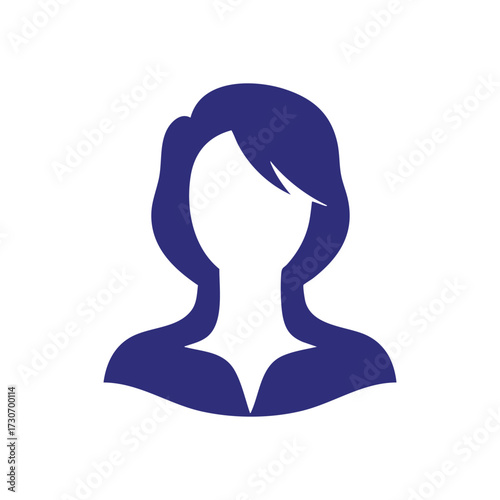 Female Profile Icon Silhouette. Abstract dark blue depiction of a lady's user image. This graphic symbolizes a universal feminine identity or anonymous persona.