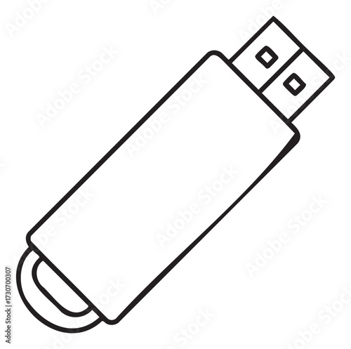 Black and white outline of usb flash drive stick with cap open - stock vector