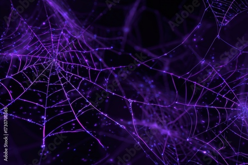 Abstract purple spider web glowing lines digital dark background Halloween design