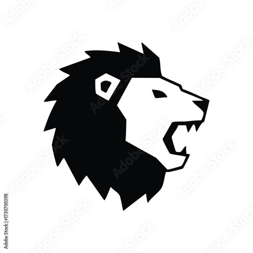 Powerful Feline Roar Profile. This striking black and white depiction showcases a majestic creature's open mouth. It conveys immense strength, leadership, and unwavering bravery for any creative.