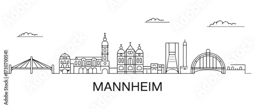 Mannheim Line Art skyline horizontal banner. Mannheim, Germany. with white background