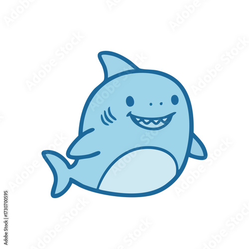 Adorable Blue Smiling Shark. This sweet oceanic fish graphic radiates joy. Its friendly expression and simple design evoke a sense of fun, ideal for young audiences.