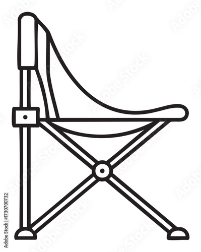 Minimalist black and white illustration of a foldable camping chair - stock vector