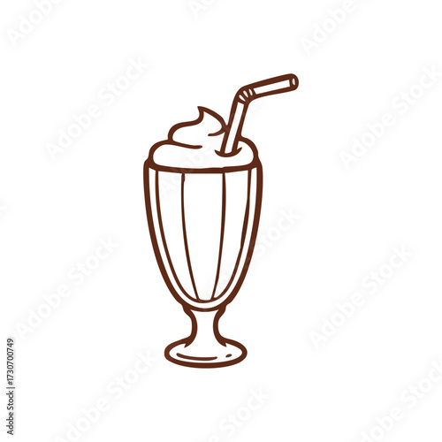 Classic Milkshake Outline Illustration. A delicious and refreshing creamy dessert beverage, hand-drawn with a vintage feel. Represents sweet indulgence and nostalgic pleasure.