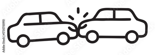 Simple illustration of a car accident with two cars colliding head-on - stock vector
