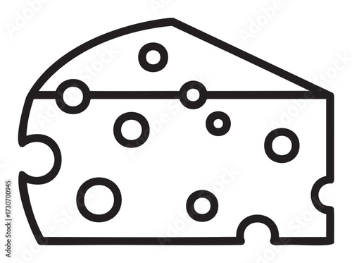 Outline of cheese wedge with holes in black and white design - stock vector