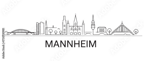 Mannheim Line Art skyline horizontal banner. Mannheim, Germany. with white background