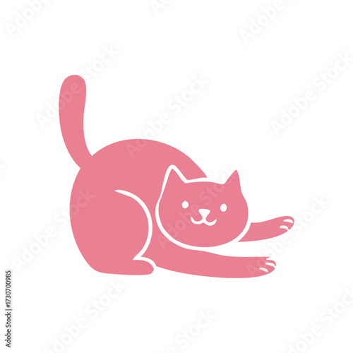 Cute Pink Kitten Stretch Artwork. An adorable rose colored feline performs a playful pose. This charming design symbolizes happiness and comfort.