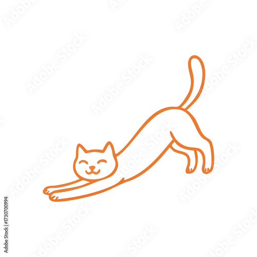 Joyful Orange Cat Stretching Art. This charming outline depicts a contented pet extending its limbs. Ideal for animal lovers and designs seeking relaxation or playful themes.