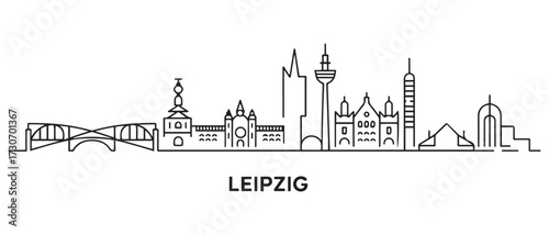 Leipzig Line Art skyline horizontal banner. Leipzig, Germany. with white background