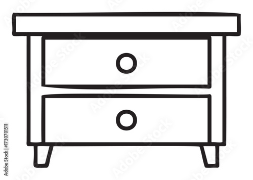 Simple black and white nightstand with two drawers illustration - stock vector