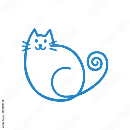 Charming Blue Kitty Doodle Vector. A delightful outline drawing of a contented domestic animal, symbolizing affection and joy. Excellent for branding, children