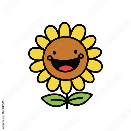 Happy Cartoon Sunflower Art. An adorable cartoon bloom showcasing pure bliss. Its vibrant hues and beaming face symbolize happiness and sunshine, bringing warmth to any project.