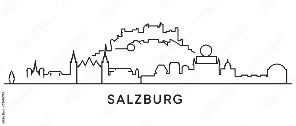 Fototapeta premium Salzburg Line Art skyline silhouette. Black Salzburg city. with white background