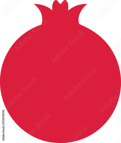 Stylized depiction of a ripe pomegranate, partially opened to reveal its arils, isolated on a white background