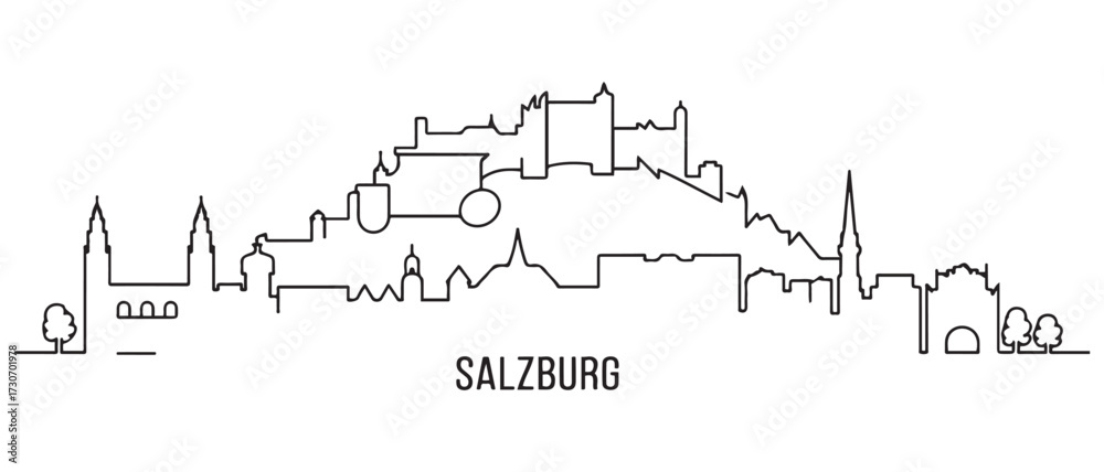Obraz premium Salzburg Line Art skyline silhouette. Black Salzburg city. with white background
