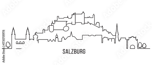 Salzburg Line Art skyline silhouette. Black Salzburg city. with white background