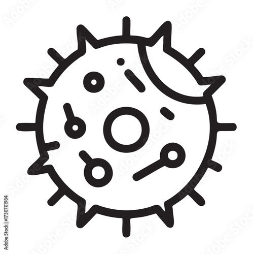 Abstract virus icon depicting pathogen structure with spikes and cells - stock vector