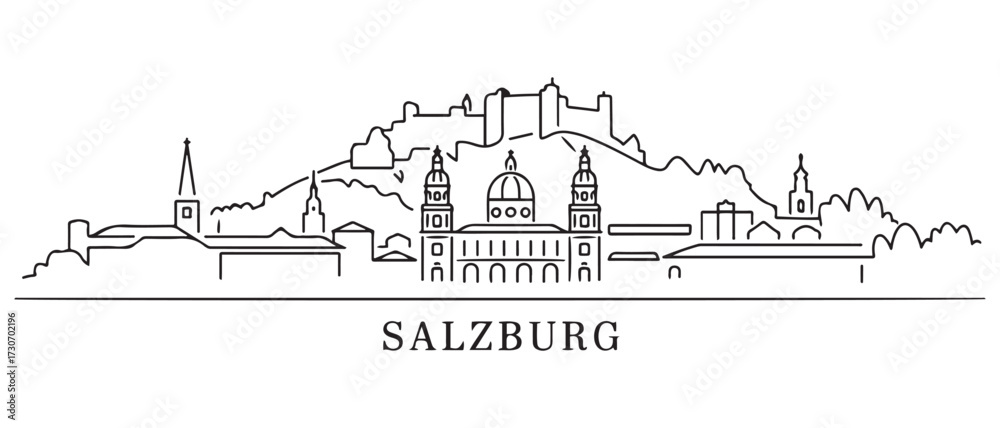 Fototapeta premium Salzburg Line Art skyline silhouette. Black Salzburg city. with white background
