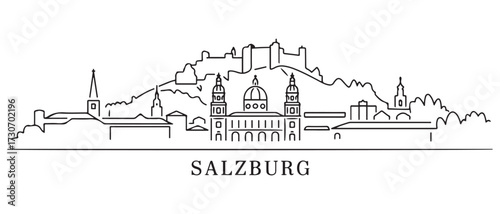 Salzburg Line Art skyline silhouette. Black Salzburg city. with white background