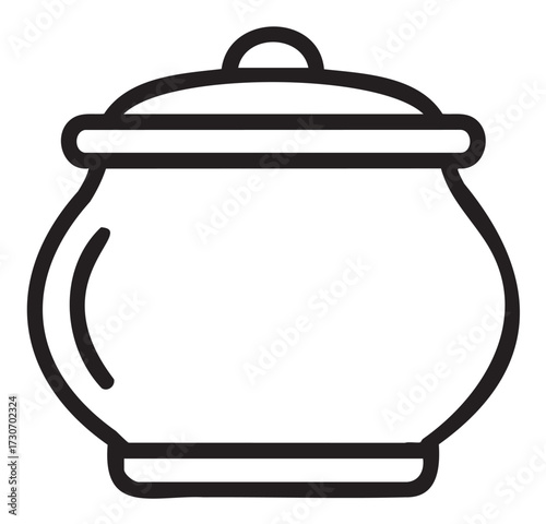 Minimalist black and white icon of a closed cooking pot with lid outline - stock vector