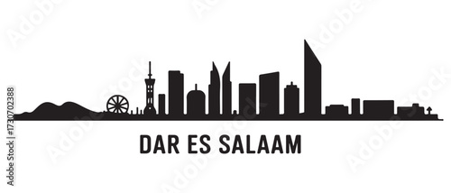 Dar es Salaam Line Art skyline silhouette. Black Dar es Salaam city. with white background