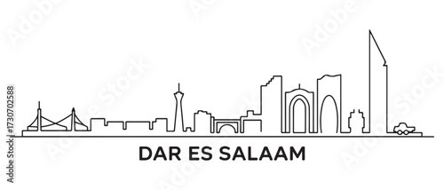 Dar es Salaam Line Art skyline silhouette. Black Dar es Salaam city. with white background