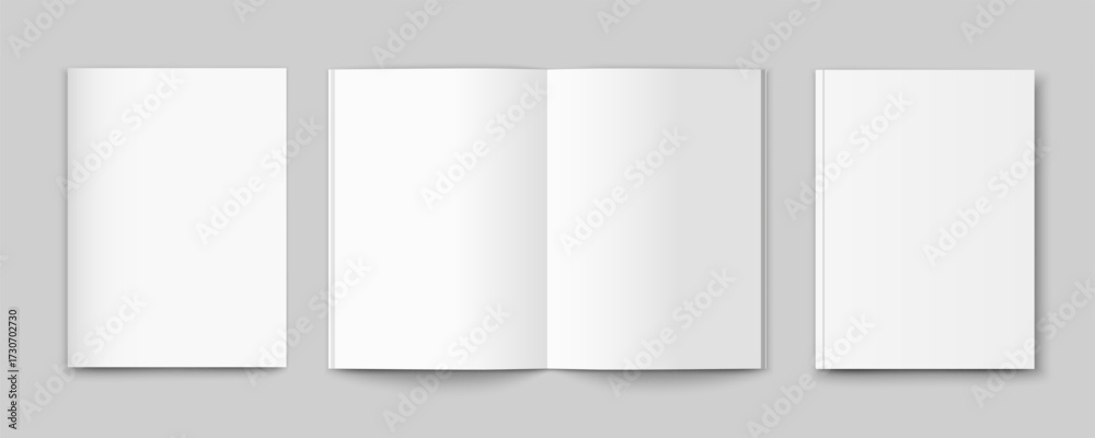 Obraz premium Magazine mock up set isolated, empty book softcover, 3d brochure template
