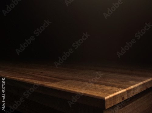 Abstract wooden table with moody lighting