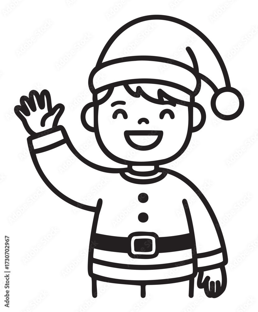 Obraz premium Smiling child in santa costume waving hand - stock vector