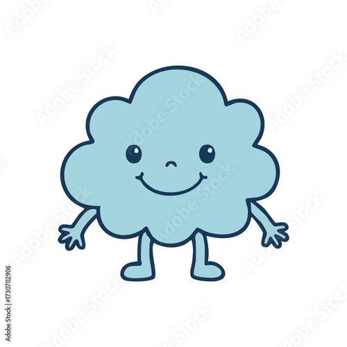 Happy Cartoon Cloud Character. A delightful azure illustration presents a beaming sky figure with cute features. It radiates warmth and symbolizes lightheartedness for children's designs.