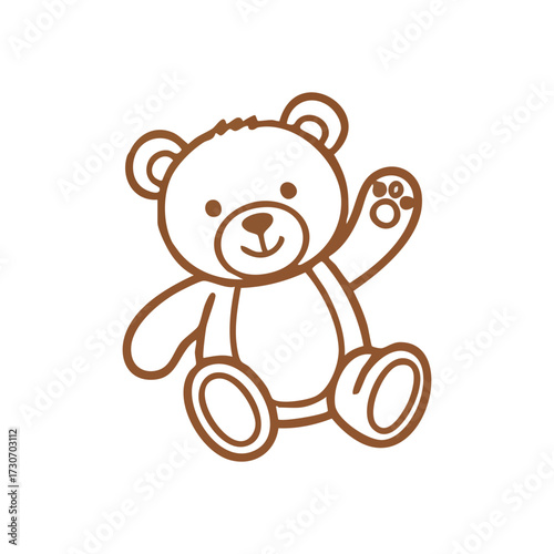 Friendly Cartoon Bear Greeting. A sweet, charming sketch of a sitting teddy waving a paw. Evokes childhood nostalgia and warmth, representing comfort.