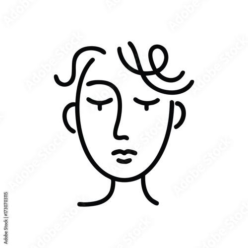 Minimalist Line Art Face Portrait. Abstract illustration of a serene human visage. Represents tranquility, contemplation, or introspection with graceful simplicity.