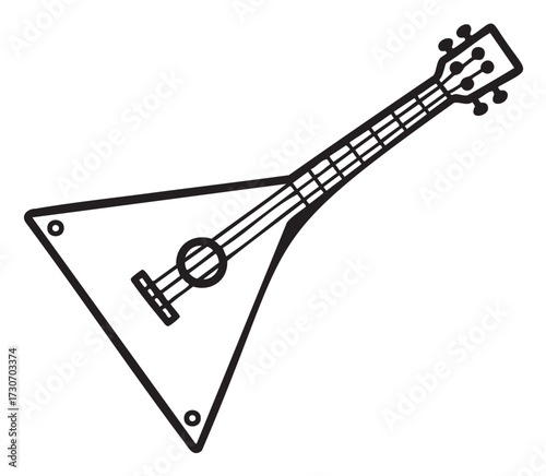 Outline of a traditional russian balalaika string instrument with triangle body - stock vector