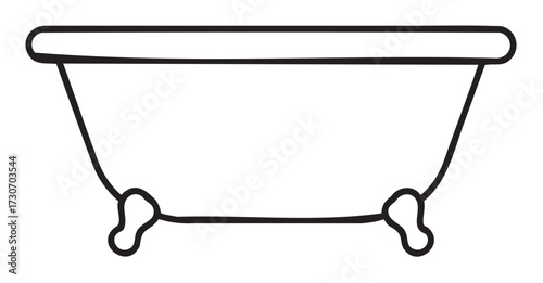 Outlined bathtub illustration with clawfoot design in simple black line art - stock vector