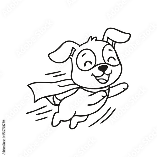 Cheerful Flying Hero Canine. This adorable puppy soars through the air wearing a cape, symbolizing bravery and joy for every adventurous spirit.