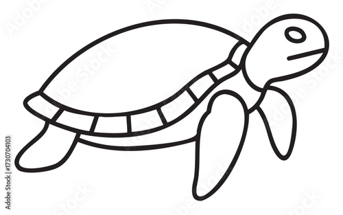 Simple black and white turtle sketch with outlined shell and flippers - stock vector