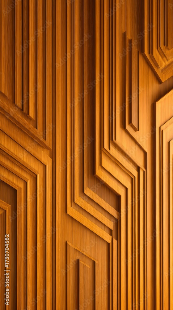 Obraz premium Intricate wooden wall design featuring geometric patterns and textures in a contemporary setting