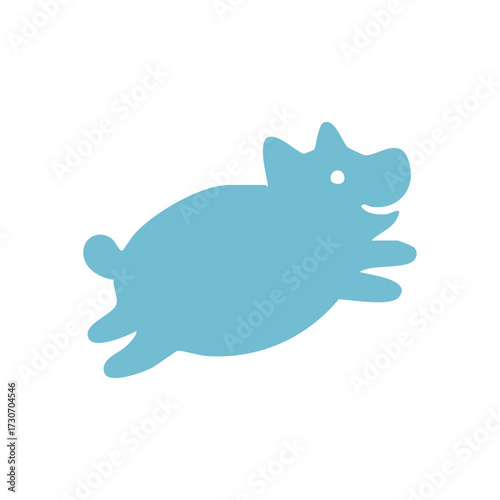 Cheerful Blue Piglet Prancing Icon. Delightful cyan hog character joyously springs. This charming illustration embodies playful energy, innocence, and freedom for any project.