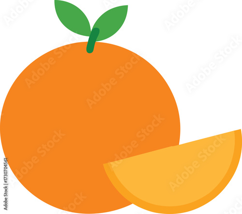 A whole orange with a slice cut off, showing the juicy interior, isolated on white background