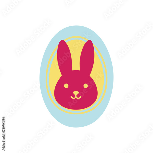 Happy Spring Rabbit in Decorative Egg. Cheerful pink rabbit portrait within an ornamental springtime oval. Symbolizes joy, renewal, and festive celebrations.