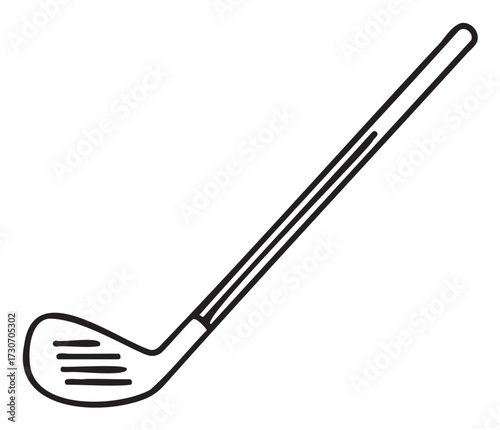 Line art of golf club with detailed grooves and long shaft - stock vector