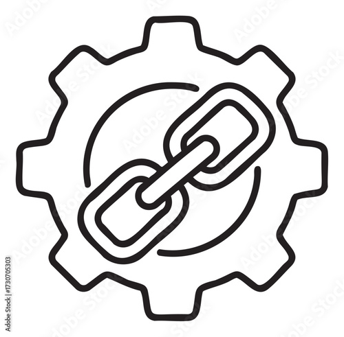 Black and white link gear icon for connectivity and engineering concept - stock vector