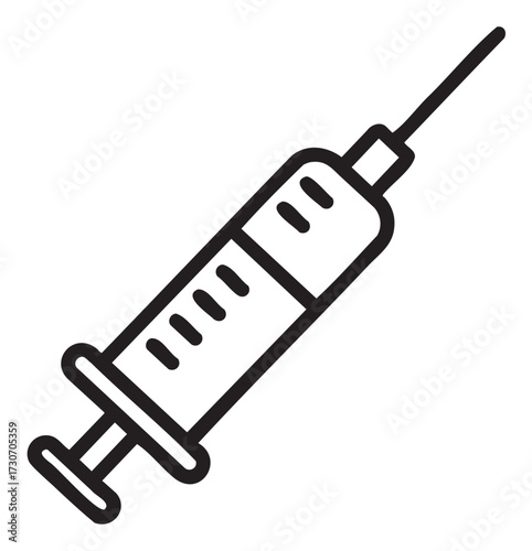 Simple black and white syringe illustration with needle outline - stock vector