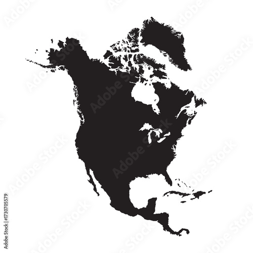 North America map isolated on white background. North America silhouette map.
