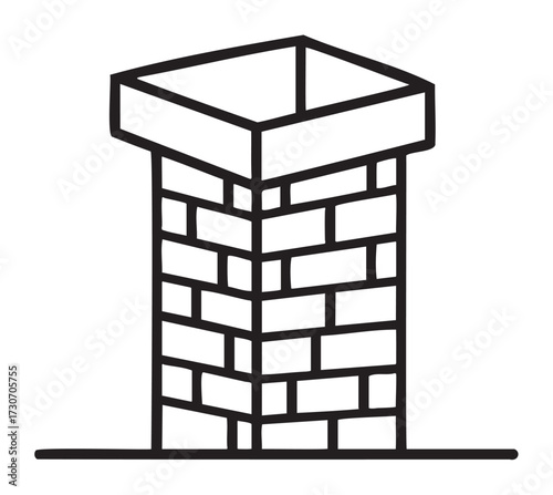 Black and white brick chimney sketch on white background - stock vector