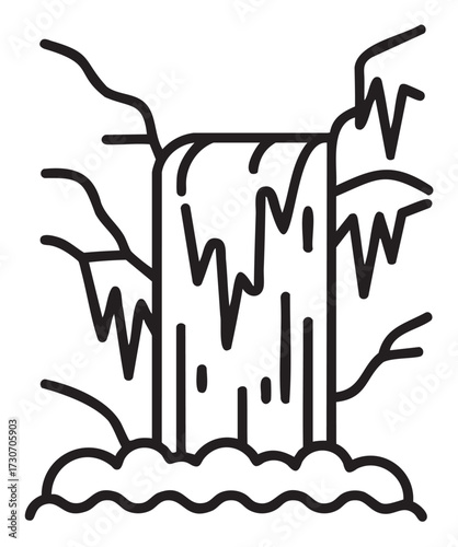 Stylized line art waterfall with cascading water and branches - stock vector