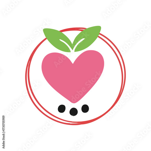 Healthy Heart Fruit Graphic. This charming icon promotes vitality and organic goodness. A delightful emblem, it symbolizes care for nutrition and natural well-being.